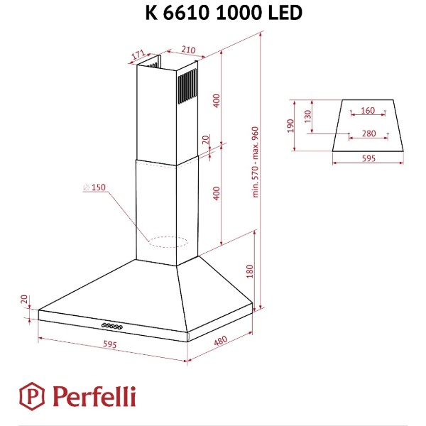 Фото - Витяжка декоративна Perfelli K 6610 I 1000 LED