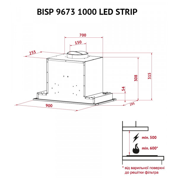 Фото - Витяжка вбудована Perfelli BISP 9673 BL 1000 LED Strip