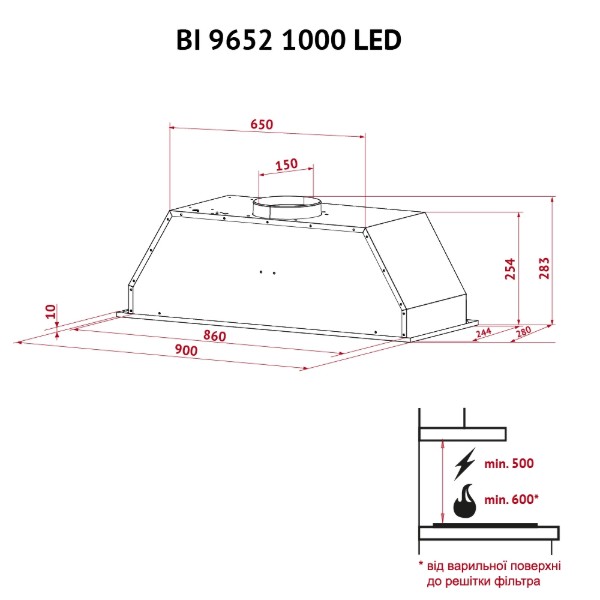 Фото - Витяжка вбудована Perfelli BI 9652 I 1000 LED