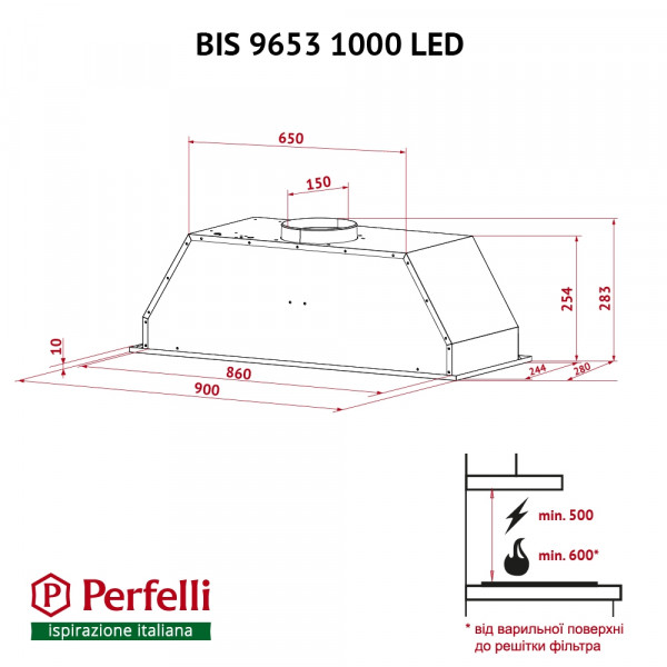 Фото - Вытяжка встраиваемая Perfelli BIS 9653 I 1000 LED