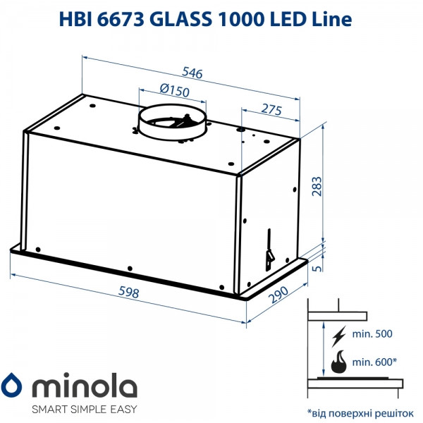 Фото - Витяжка вбудована Minola HBI 6673 BL GLASS 1000 LED Line