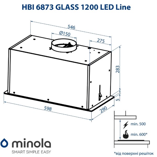 Фото - Вытяжка встраиваемая Minola HBI 6873 BL GLASS 1200 LED Line