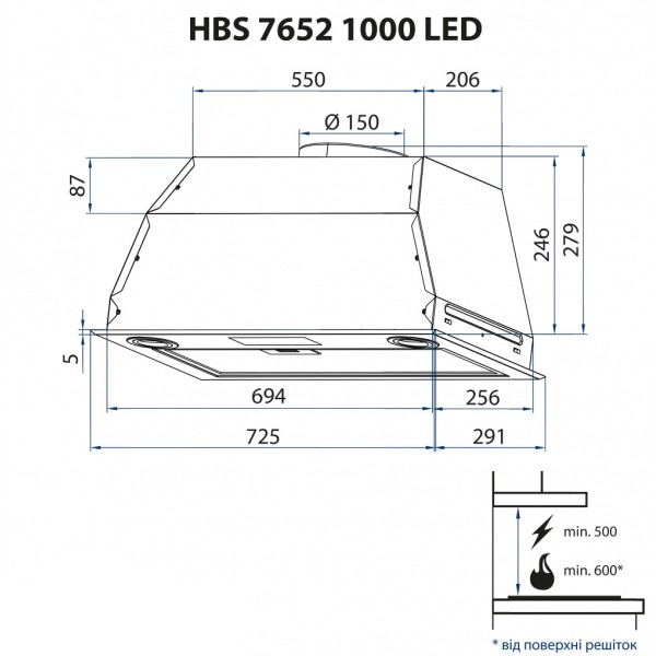 Фото - Витяжка вбудована Minola HBS 7652 I 1000 LED