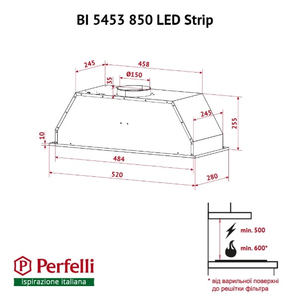 Фото - Вытяжка встраиваемая Perfelli BI 5453 BL 850 LED Strip