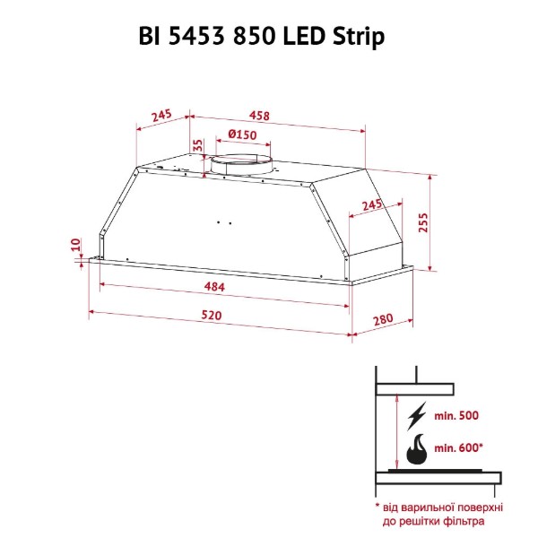 Фото - Витяжка вбудована Perfelli BI 5453 I 850 LED Strip
