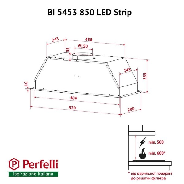 Фото - Вытяжка встраиваемая Perfelli BI 5453 WH 850 LED Strip