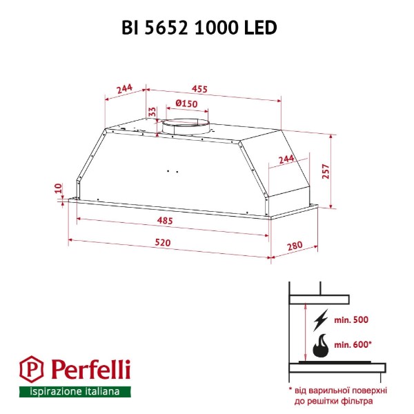 Фото - Вытяжка встраиваемая Perfelli BI 5652 I 1000 LED