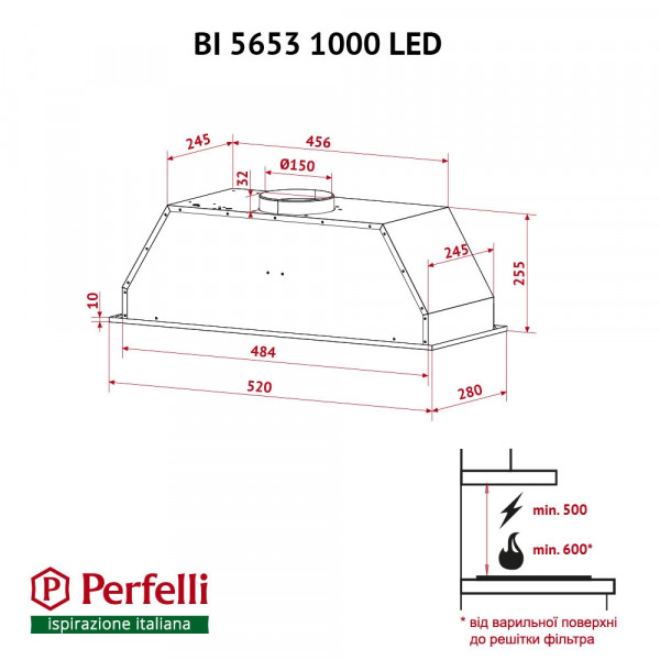 Фото - Витяжка вбудована Perfelli BI 5653 BL 1000 LED