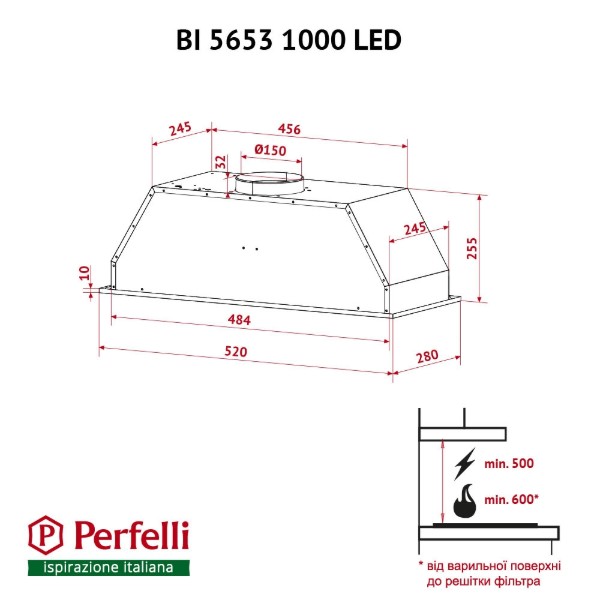 Фото - Вытяжка встраиваемая Perfelli BI 5653 I 1000 LED