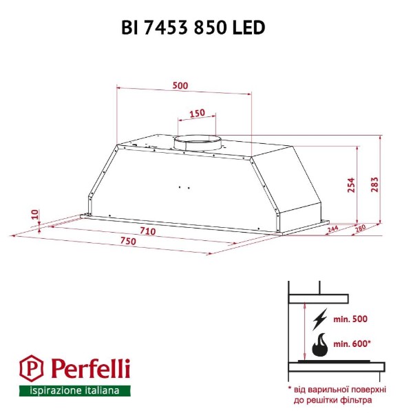Фото - Вытяжка встраиваемая Perfelli BI 7453 I 850 LED