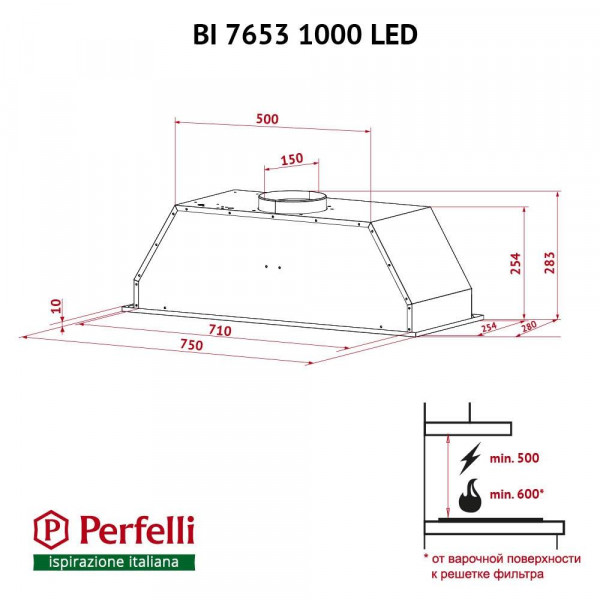 Фото - Вытяжка встраиваемая Perfelli BI 7653 I 1000 LED