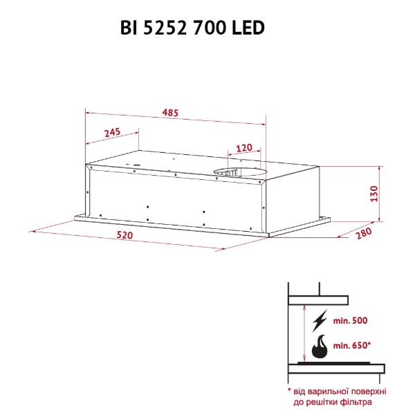 Фото - Вытяжка встраиваемая Perfelli BI 5252 BL 700 LED