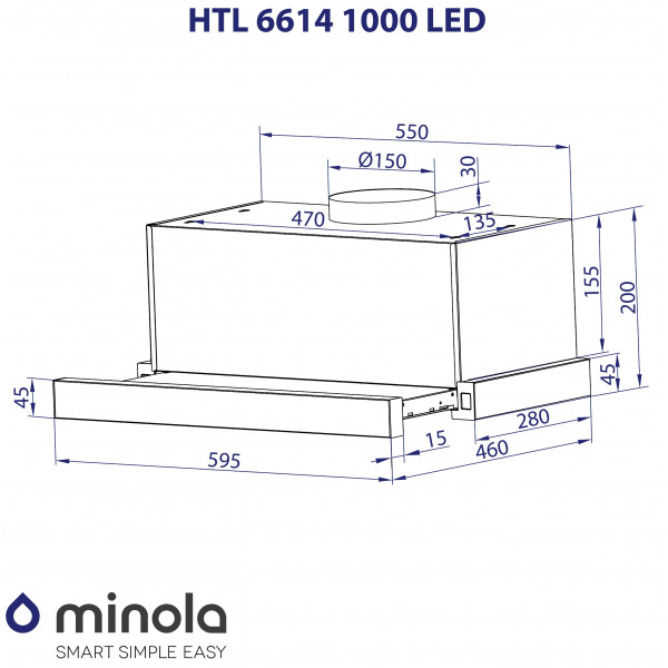 Фото - Витяжка вбудована Minola HTL 6614 BLF 1000 LED