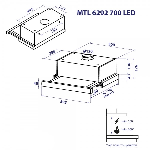 Фото - Вытяжка встраиваемая Minola MTL 6292 GR 700 LED