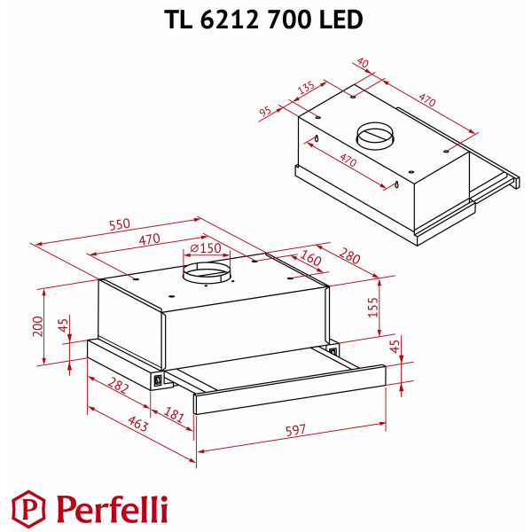 Фото - Витяжка вбудована Perfelli TL 6212 BL 700 LED