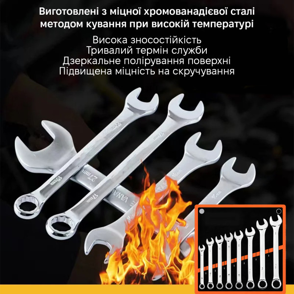 Фото - Набір комбінованих ключів Action 8 шт. 8-19 мм (Hi-spec) (VKCOM5386)