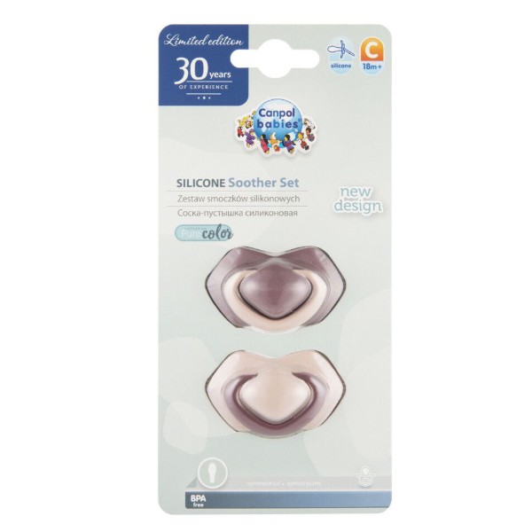 Фото - Симетрична пустушка Canpol babies Pure Color 18+ міс 2 шт. рожева (22/646_pin)
