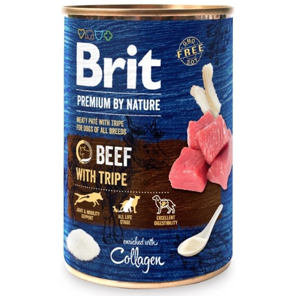 Фото - Вологий корм для собак Brit Premium by Nature k з яловичиною і тельбухами 400 г (8595602561827)