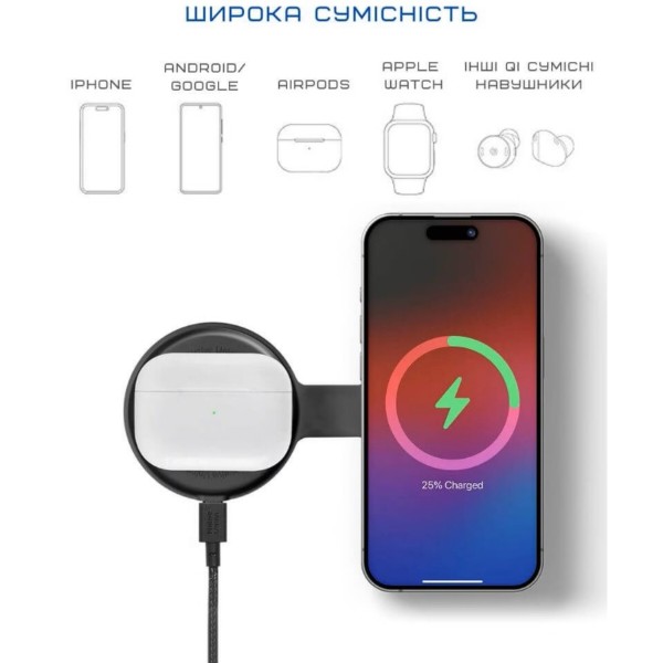 Фото - Беспроводное зарядное устройство Native Union Voyage 2-in-1 Qi2 Wireless Charger Black (VOY-2IN1-WL-BLK)