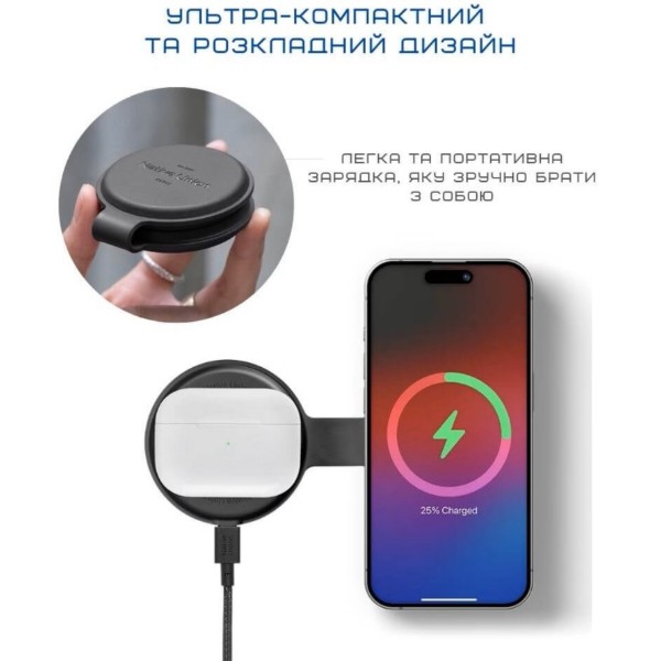 Фото - Беспроводное зарядное устройство Native Union Voyage 2-in-1 Qi2 Wireless Charger Black (VOY-2IN1-WL-BLK)