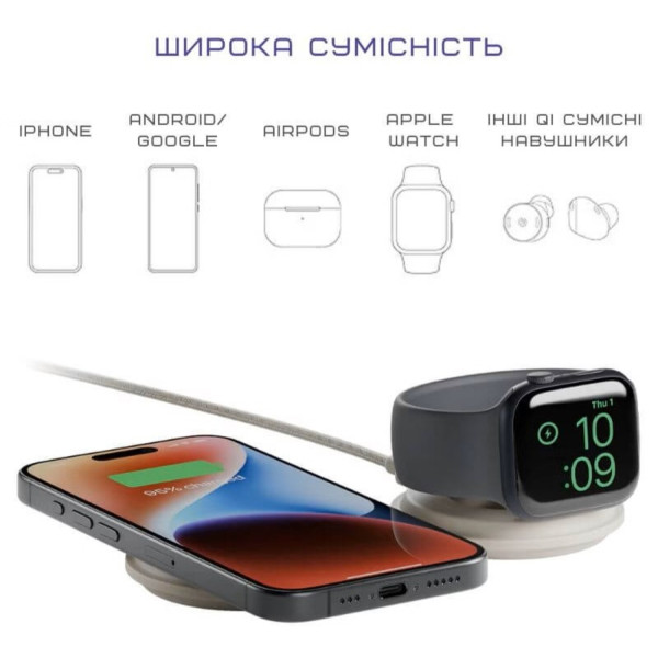 Фото - Беспроводное зарядное устройство Native Union Voyage 2-in-1 Qi2 Wireless Charger Sandstone (VOY-2IN1-WL-SAN)