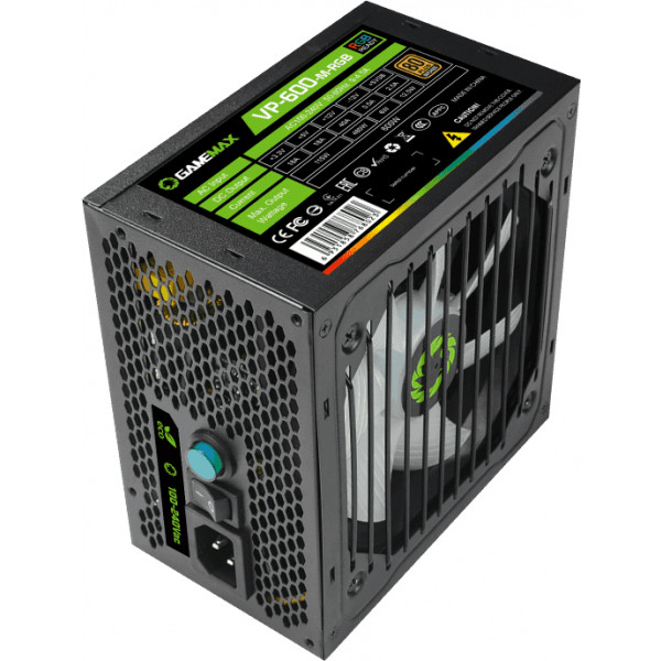 Фото - Блок питания для ПК Gamemax ATX 600W,RGB,APFC, 12см вент,80+ (VP-600-M-RGB)