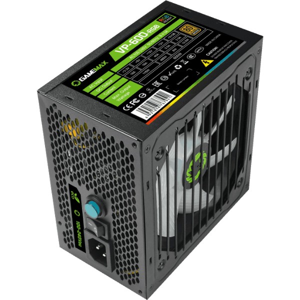 Фото - Блок питания для ПК Gamemax ATX 600W,RGB,box, APFC, 12см,80+ (VP-600-RGB)