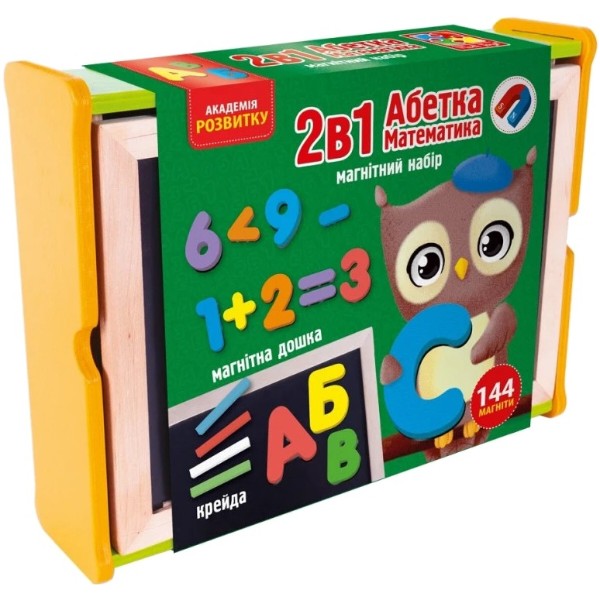 Фото - Настільна гра (5-7 років) Vladi Toys 2 в 1 "Абетка та математика" в дерев'яній коробці  (укр) (VT5411-17)