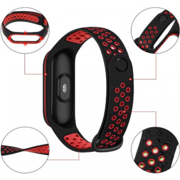 Фото - Ремінець для фітнес-браслету BeCover Nike Style for Xiaomi Mi Smart Band 5 Black-Red (705153)