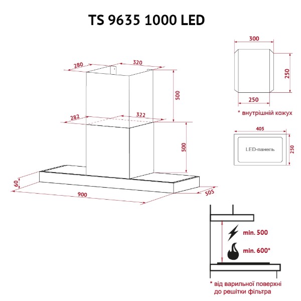 Фото - Вытяжка декоративная Perfelli TS 9635 I/WH 1000 LED