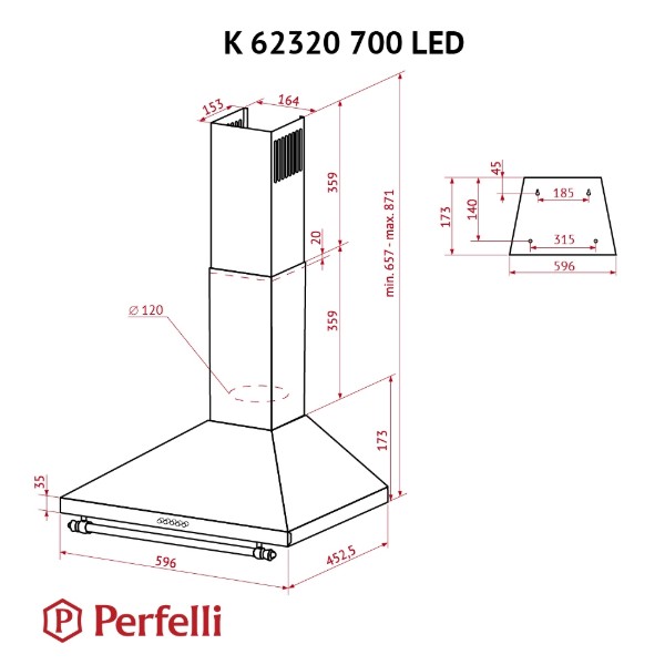 Фото - Витяжка декоративна Perfelli K 62320 BL 700 LED RETRO