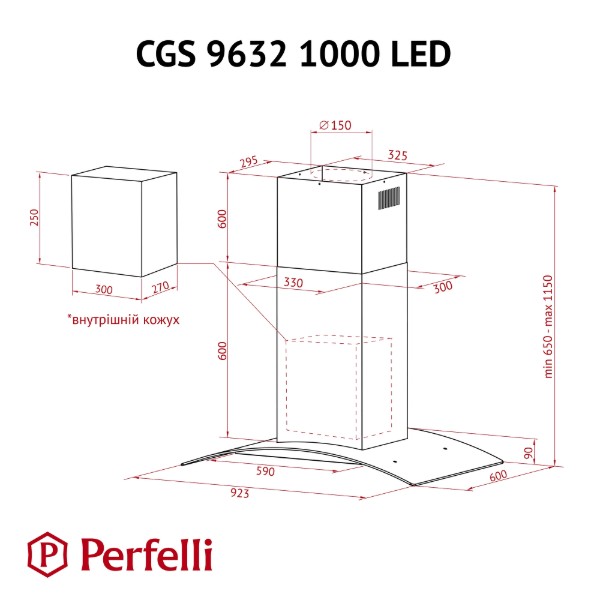 Фото - Вытяжка декоративная Perfelli CGS 9632 I 1000 LED