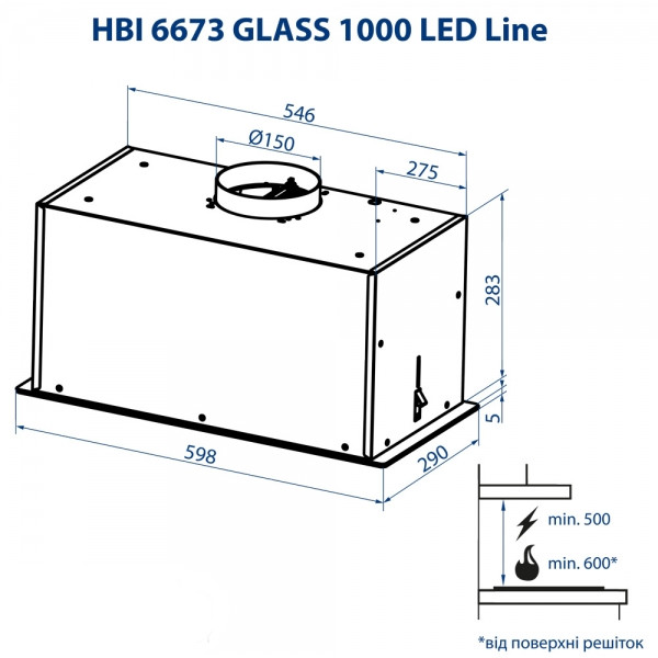 Фото - Витяжка вбудована Minola HBI 6673 WH GLASS 1000 LED Line