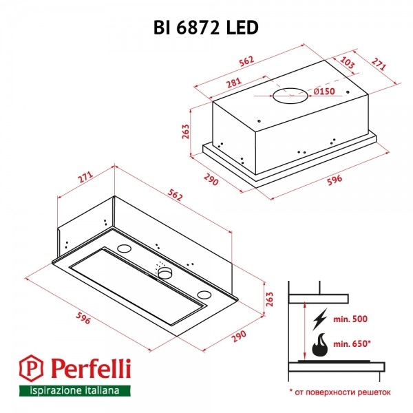 Фото - Вытяжка встраиваемая Perfelli BI 6872 BL LED