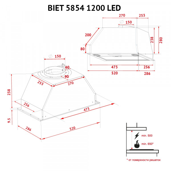 Фото - Вытяжка встраиваемая Perfelli BIET 5854 BL 1200 LED