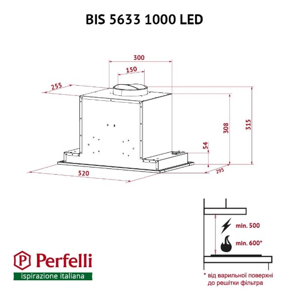 Фото - Вытяжка встраиваемая Perfelli BIS 5633 I 1000 LED
