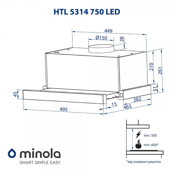 Фото - Вытяжка встраиваемая Minola HTL 5314 WH 750 LED