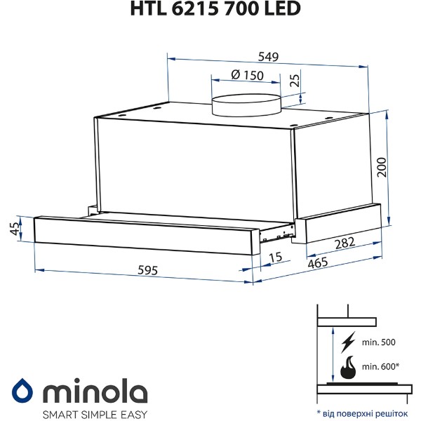 Фото - Витяжка вбудована Minola HTL 6215 BL 700 LED