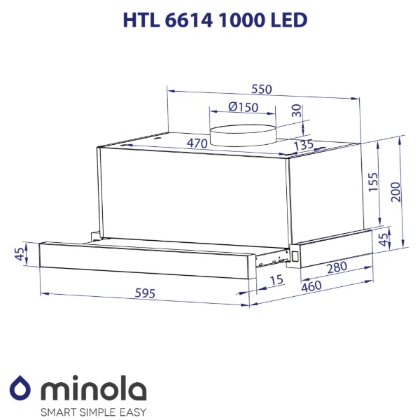 Фото - Витяжка вбудована Minola HTL 6614 BL 1000 LED