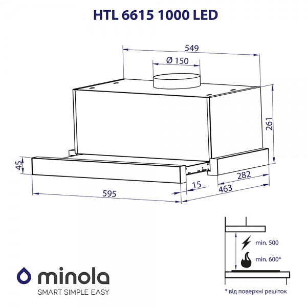 Фото - Витяжка вбудована Minola HTL 6615 BL 1000 LED