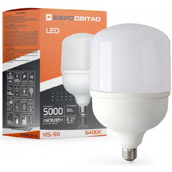 Фото - Лампочка светодиодная Євросвітло 50Вт 6400К VIS-50-E27 (000040891)