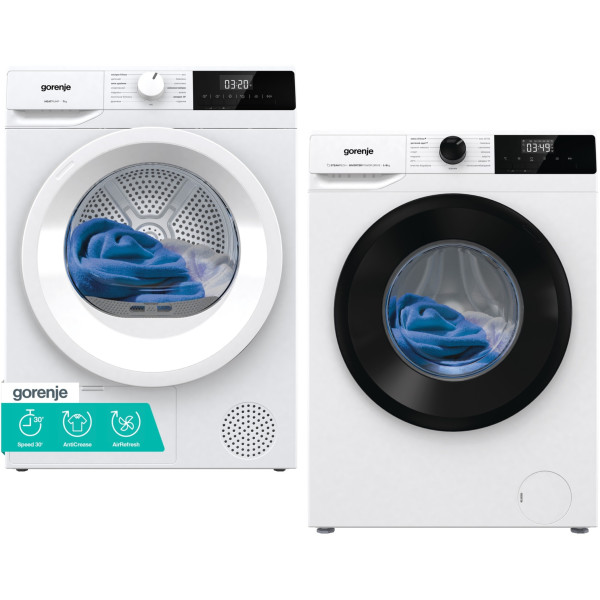 Фото - Комплект техники Gorenje Стиральная машина с фронтальной загрузкой + Сушильная машина Gorenje W3NGPI62SBS/UA + D2HNE7E/UA
