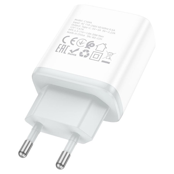Фото - Сетевое зарядное устройство HOCO C104A Stage single port PD20W charger White (6931474782892)