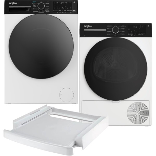 Фото - Комплект техники Whirlpool Стиральная машина с фронтальной загрузкой + Сушильная машина + Комплект креплений для установки в колонну Whirlpool WAM 81WB UA + WPS 8 WBS UA + SKS101 White