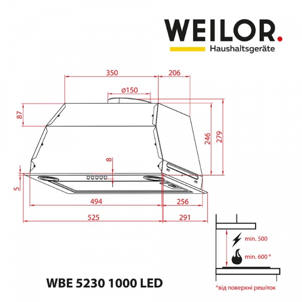 Фото - Вытяжка встраиваемая Weilor WBE 5230 SS 1000 LED