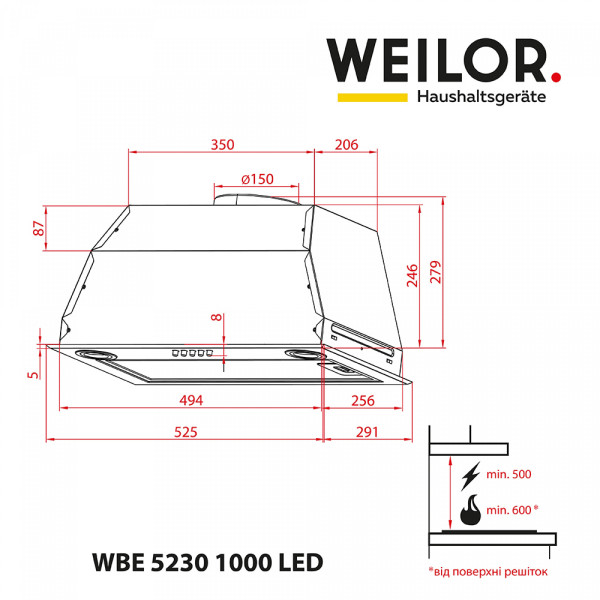 Фото - Витяжка вбудована Weilor WBE 5230 BL 1000 LED