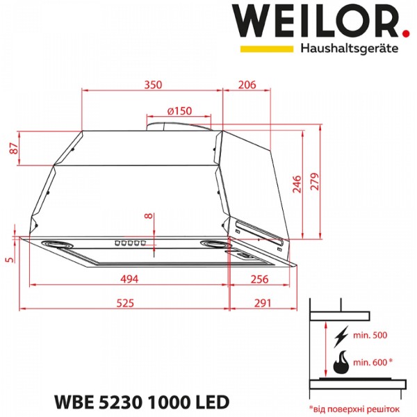 Фото - Вытяжка встраиваемая Weilor WBE 5230 WH 1000 LED