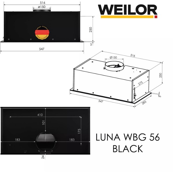 Фото - Вытяжка встраиваемая Weilor LUNA WBG 56 BLACK