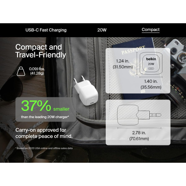 Фото - Мережевий зарядний пристрій Belkin 20Вт USB-C PD PPS White (WCA009KQWH)