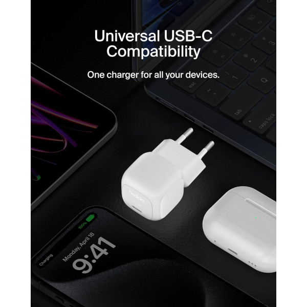 Фото - Мережевий зарядний пристрій Belkin 20Вт USB-C PD PPS White (WCA009KQWH)